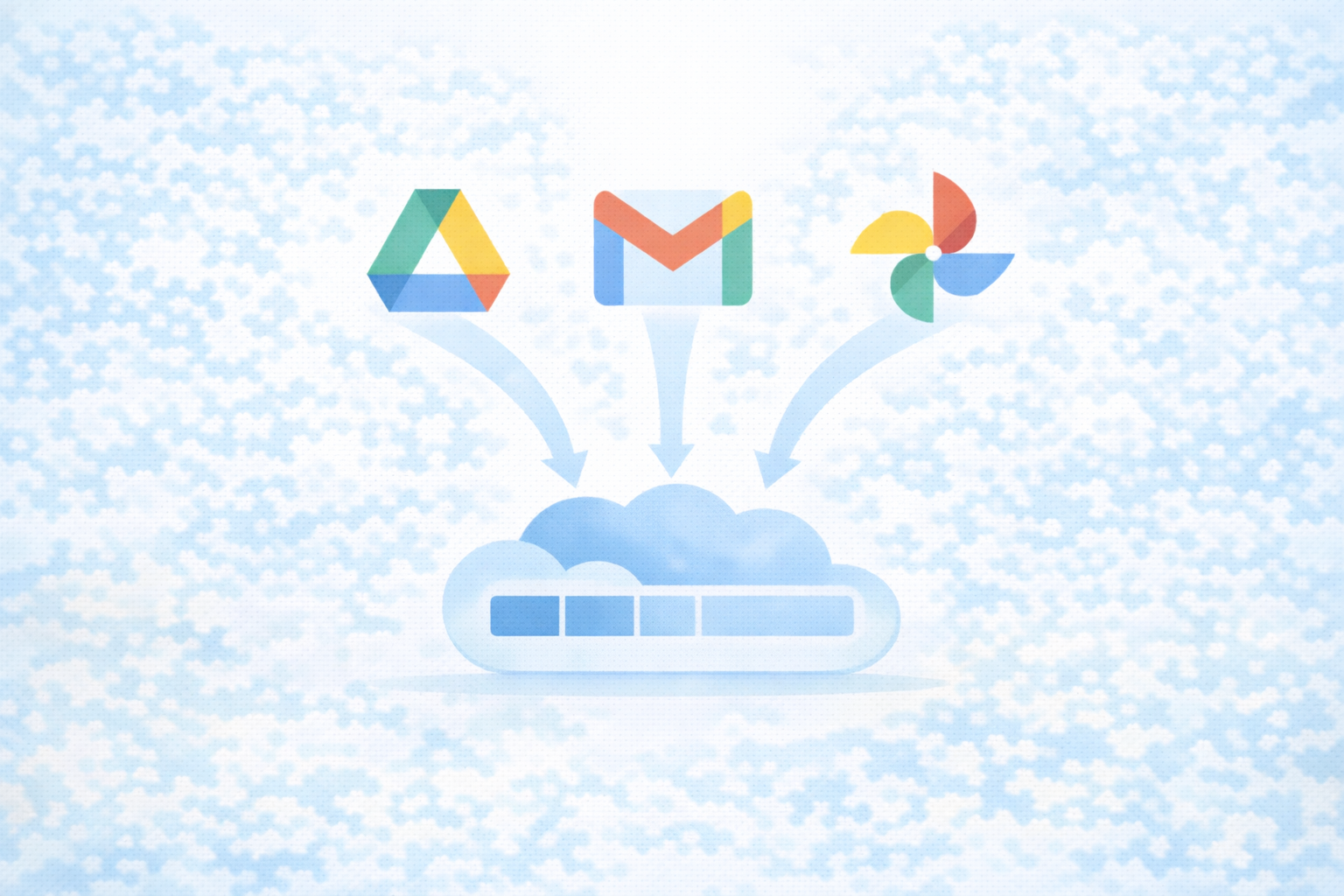 Google Oneでできること：Drive/Gmail/Photosで容量が共有されるイメージ