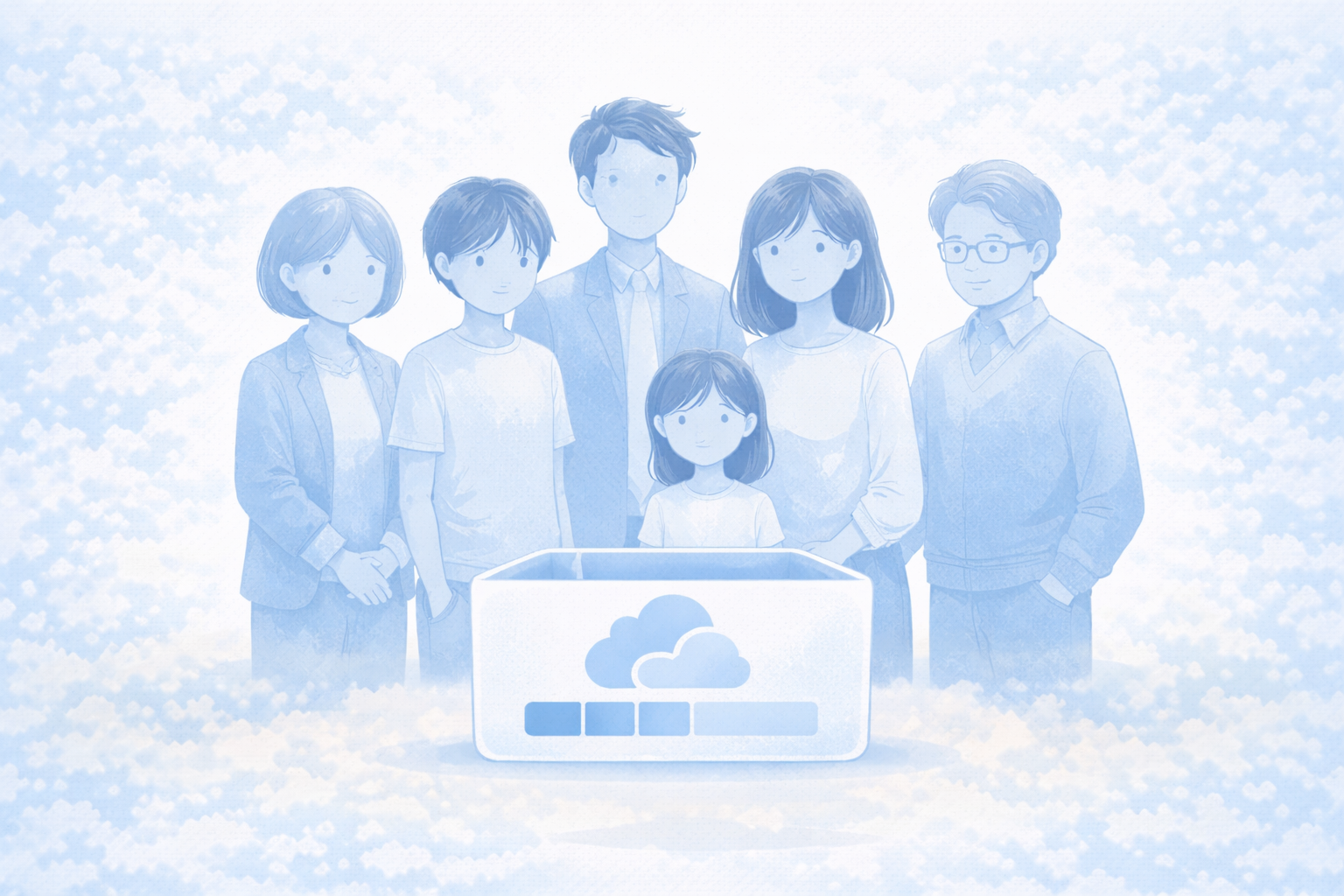 Google Oneのファミリー共有：家族で容量を分け合うイメージ（文字なし）