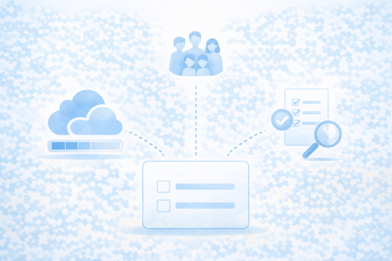 Google Oneまとめ：容量・共有・管理の要素を整理した抽象図